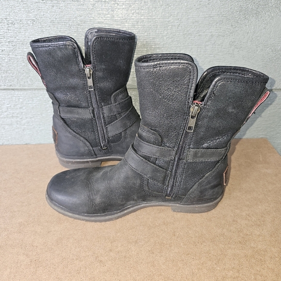 UGG Simmens Black Leather Wool Waterproof Ankle Boots Women's Size 7 - Picture 3 of 6